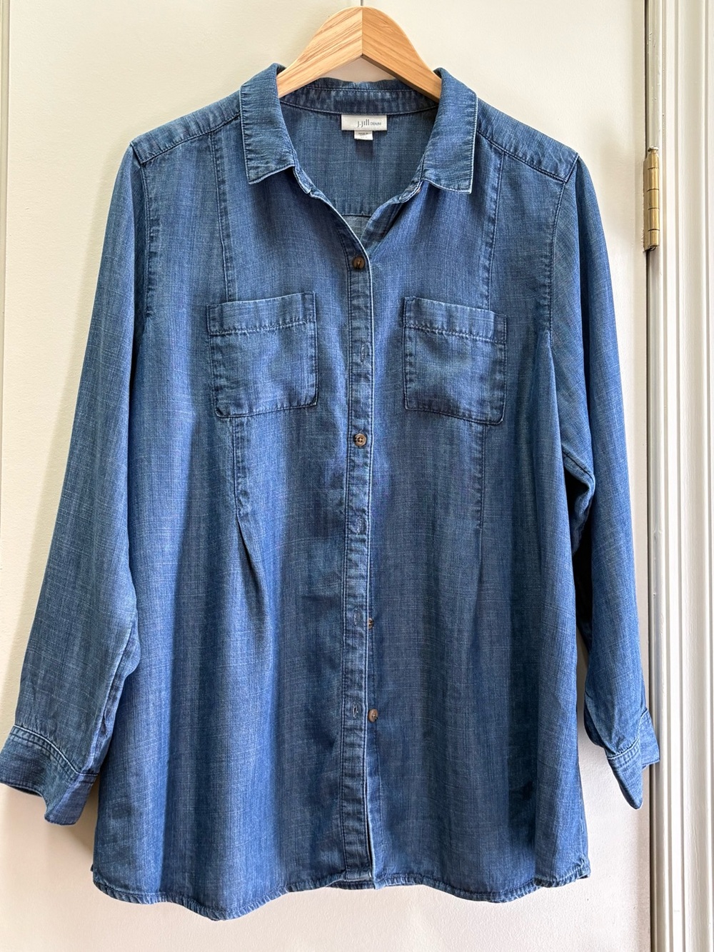 JJill Lightweight Denim Button-Up Shirt in Medium Blue